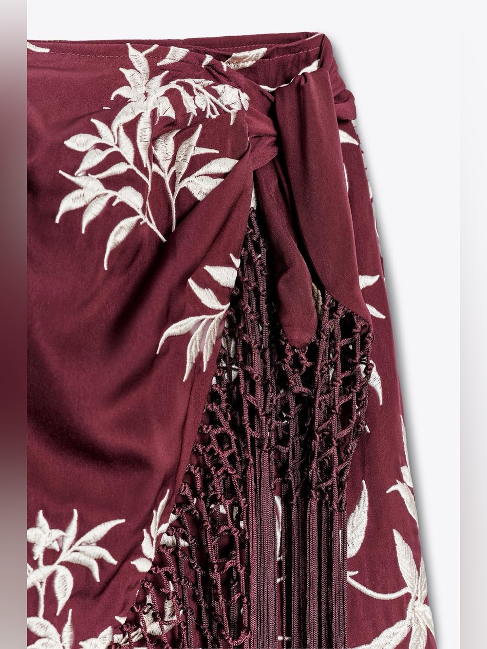 Zara Pareo Skirt with Embroidery & Fringe Burgundy White - Picture 6 of 16